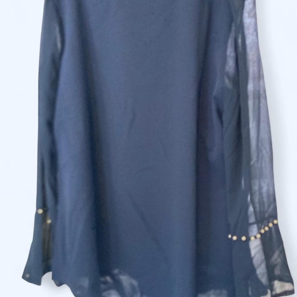 Navy blue sheer long sleeve blouse with pearl details 3XL - Picture 2 of 5